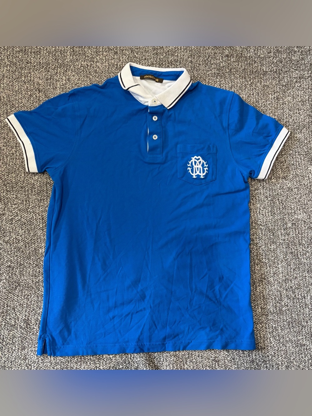 Roberto Cavalli Royal Blue Polo with White Contrast Collar